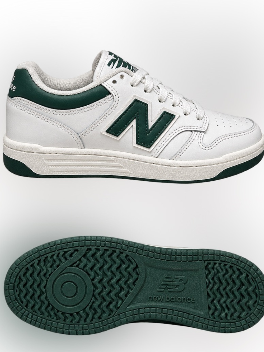 New Balance White & Dark Green Sneakers